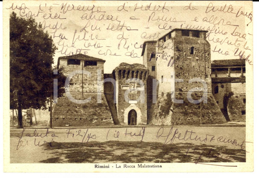 Cartolina originale da collezione 1945 RIMINI Rocca Malatestiana Cartolina a Cecilia MORLANI CARRARA BEROA 1
