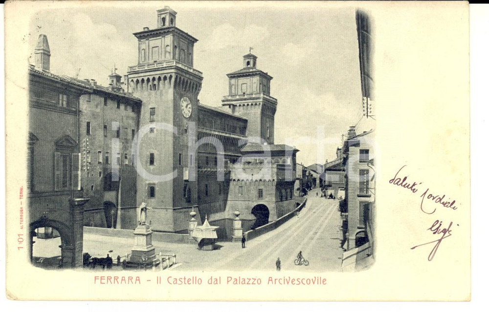 Autografo originale 1903 FERRARA Palazzo Arcivescovile Cartolina a Luigi BIGLIONE DI VIARIGI 1