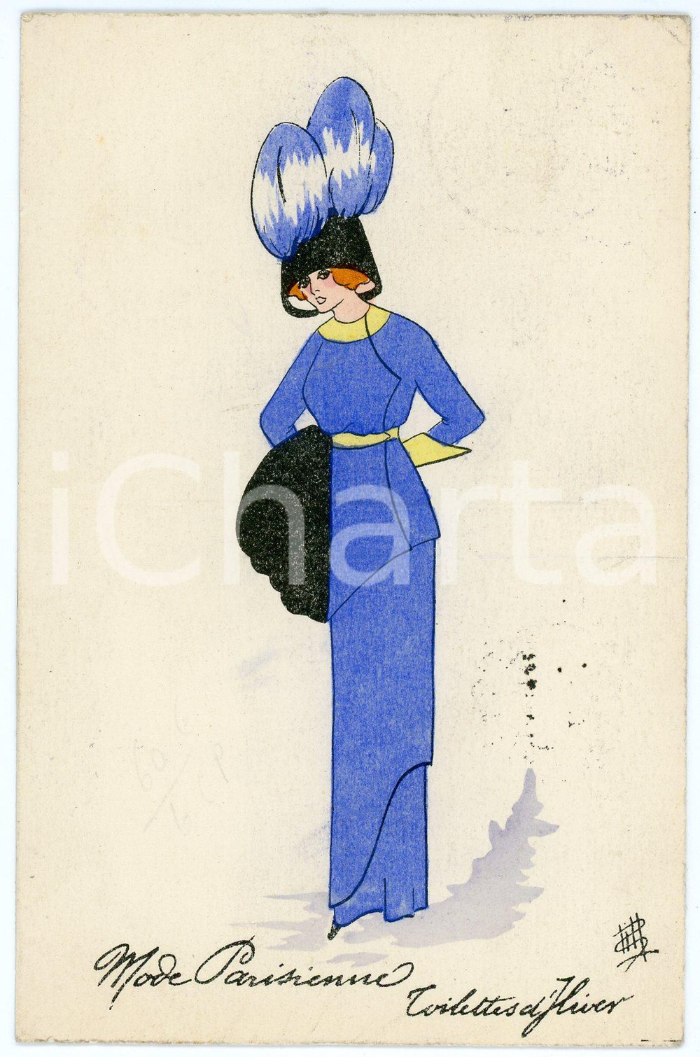 1911 ART NOUVEAU MODE PARISIENNE - Hiver (4) Illustrated postcard  Cartolina postale d'epoca, illustrata, viaggiata.CONDIZIONI: GFORMATO: FP    originale e autentica 1