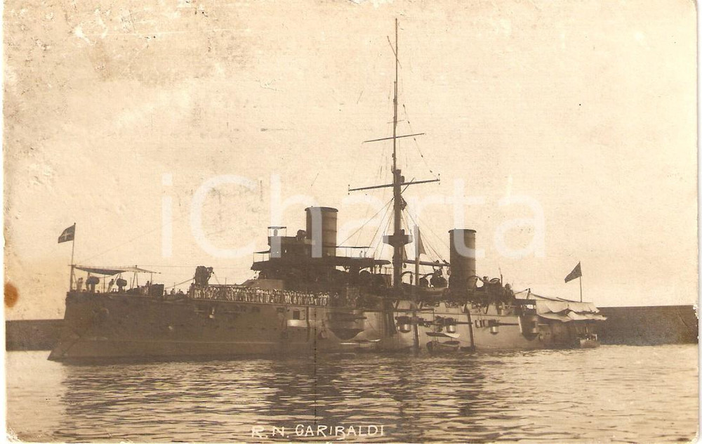 Cartolina originale da collezione 1905 ca MARINA MILITARE Regia nave GARIBALDI Incrociatore Cartolina DANNEGGIATA 1