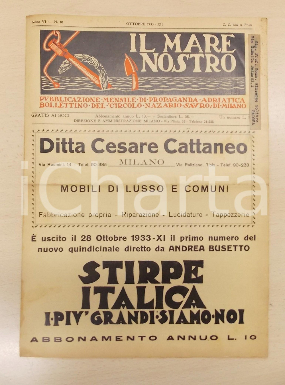 Giornale, rivista storica 1933 IL MARE NOSTRO Manifestazioni antitaliane in Jugoslavia  Rivista 1