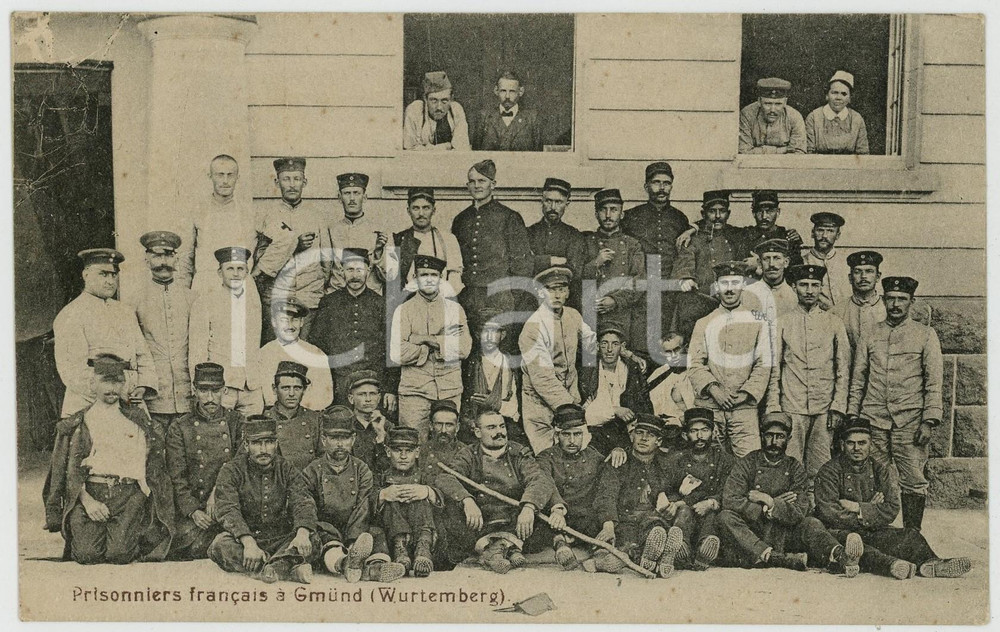 1915 ca WWI GMUND (Württemberg) Prisonniers français - Groupe *Postcard Cartolina postale d'epoca, non viaggiata. GOOD/buono  Formato: 14x9 cm originale e autentica 1