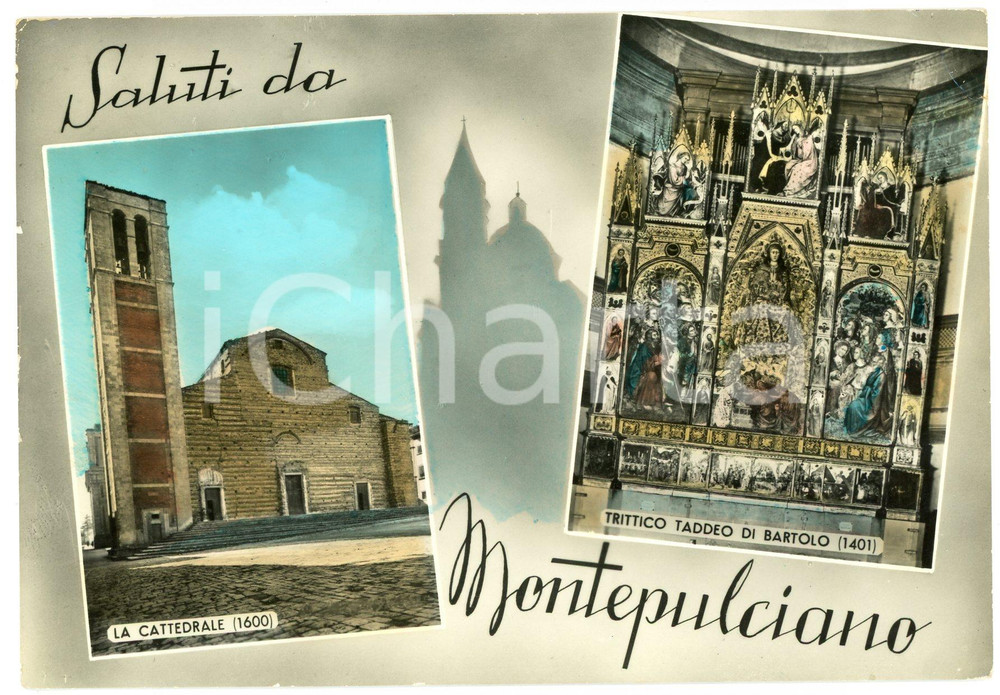 Cartolina originale da collezione 1966 MONTEPULCIANO SI Cattedrale e Trittico Taddeo di Bartolo  Cartolina FG 1