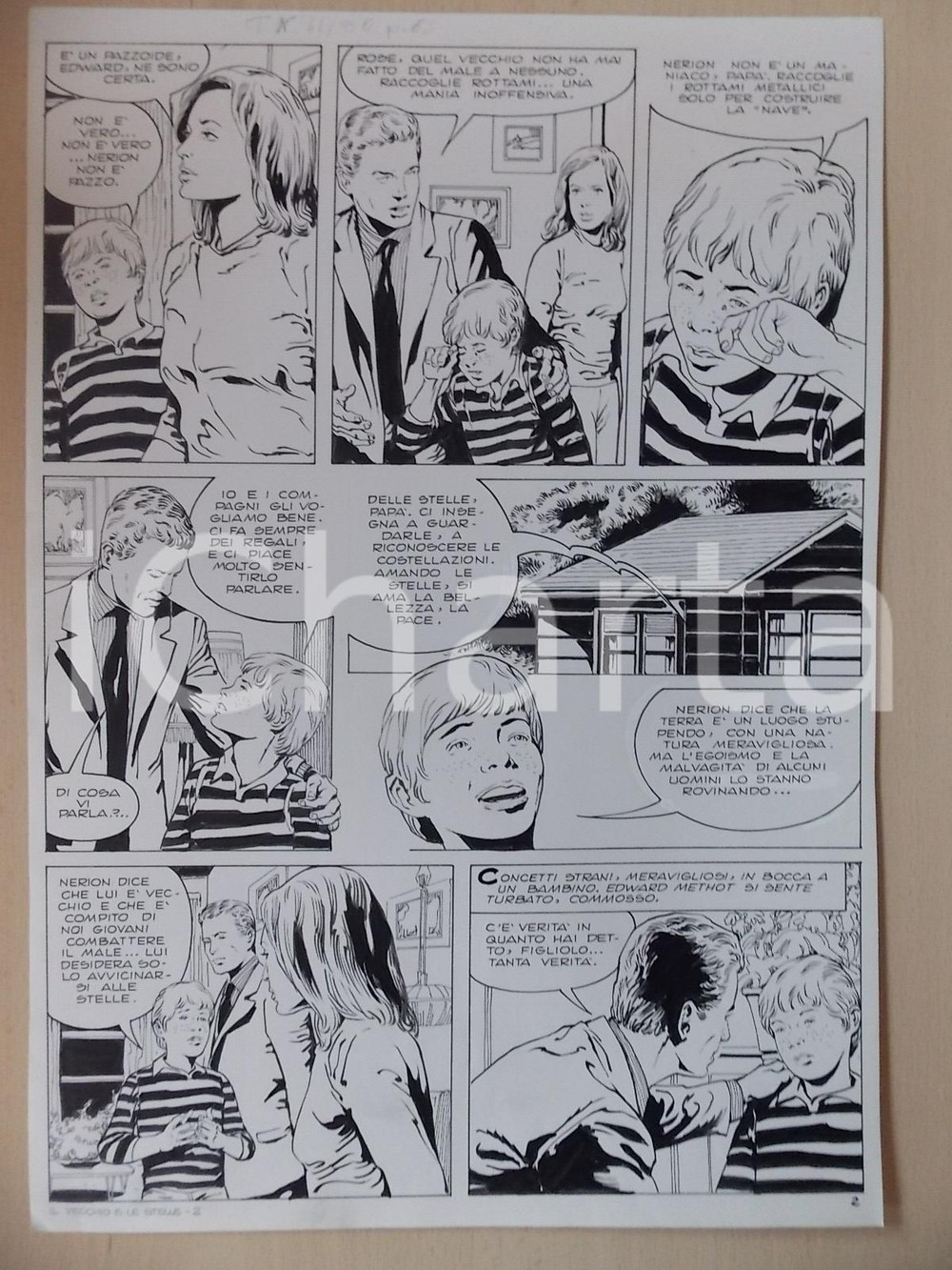 Opera d’arte autentica 1970 ca IL VECCHIO E LE STELLE Luciano BERNASCONI Bmabino in lacrime Tavola LUBE 1