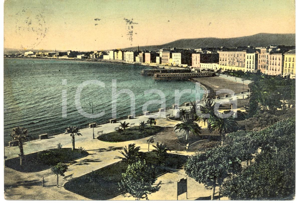 Cartolina originale da collezione 1954 CASTELLAMMARE DI STABIA Panoramica corso GARIBALDI giardini VILLA COMUNALE 1