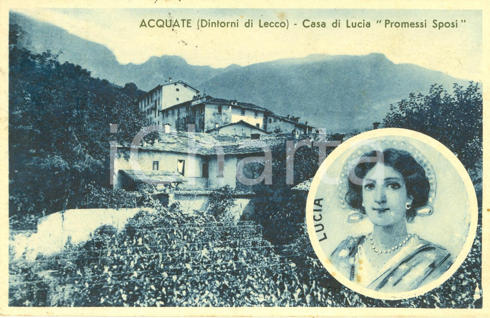 Cartolina originale da collezione 1939 ACQUATE LC La casa di Lucia dei PROMESSI SPOSI Cartolina postale FP VG 1