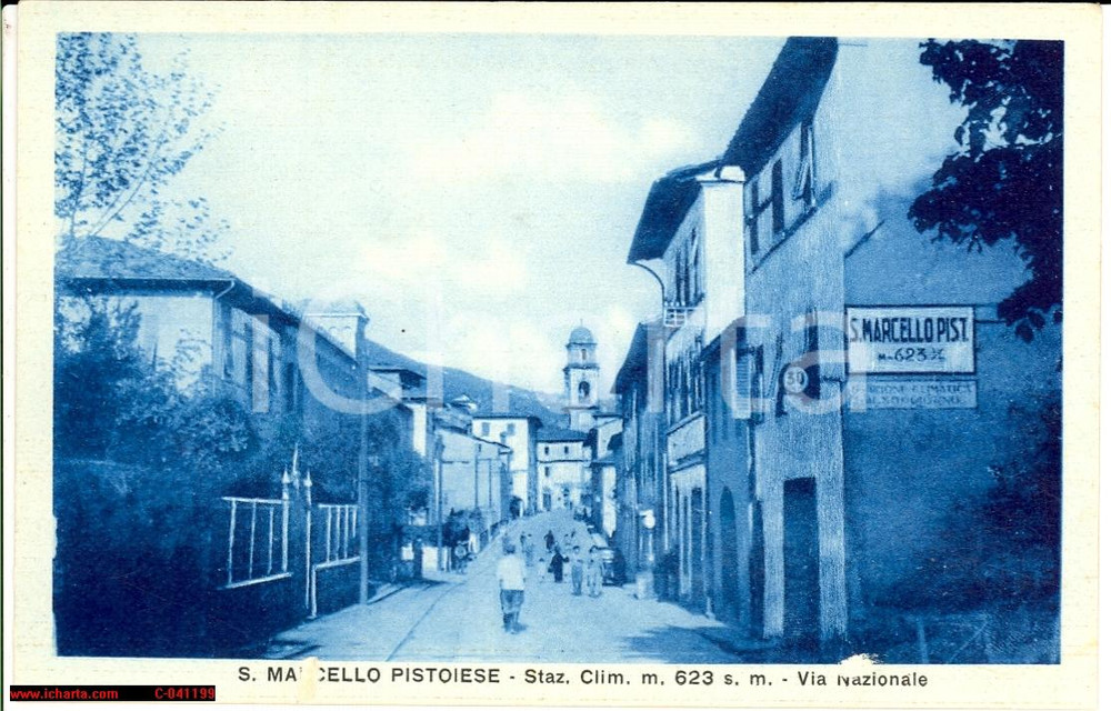 Cartolina originale da collezione 1925 SAN MARCELLO PISTOIESE Via Nazionale Animata Stazione Climatica FP NV 1