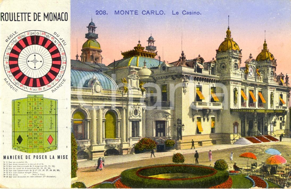 Cartolina originale da collezione 1910 ca MONTE CARLO Veduta esterna della facciata del CASINO *ANIMATA FP NV 1