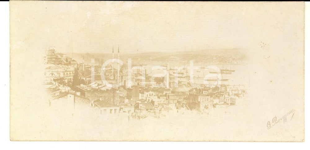 Fotografia d epoca originale 1900 ca ISTANBUL Veduta del porto con le moschee Foto BERGGREN DANNEGGIATA 1