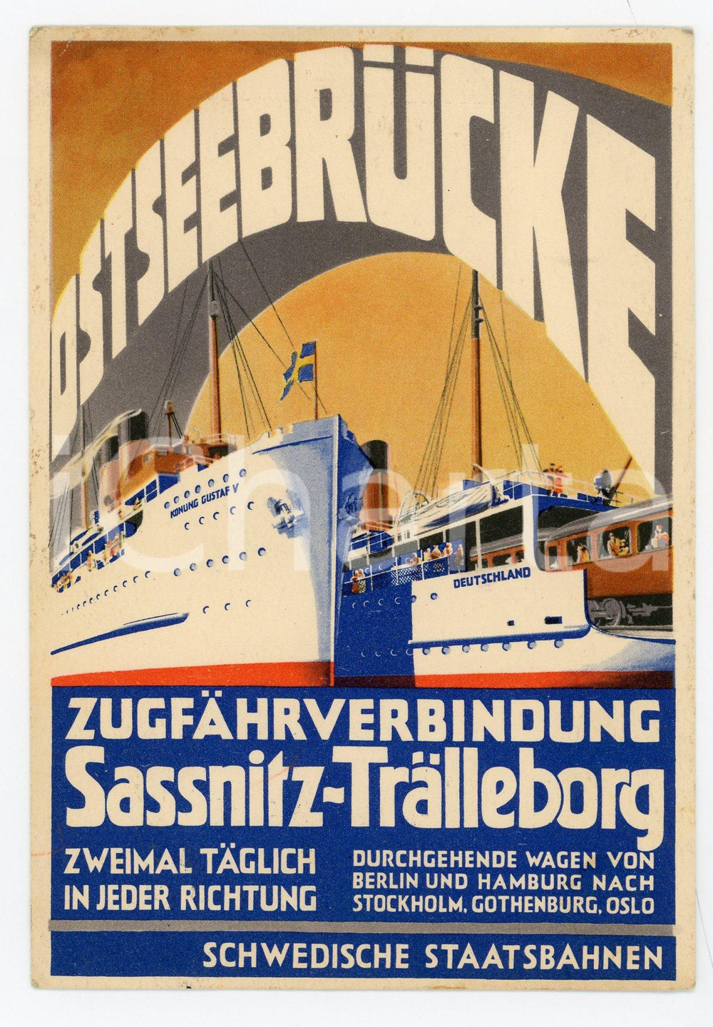 1936 SCHWEDISCHE STAATSBAHNEN Ostseebrucke Sassnitz - Tralleborg - Postcard FP  Cartolina postale d'epoca, viaggiata.CONDIZIONI: FAIRFORMATO: FP    originale e autentica 1