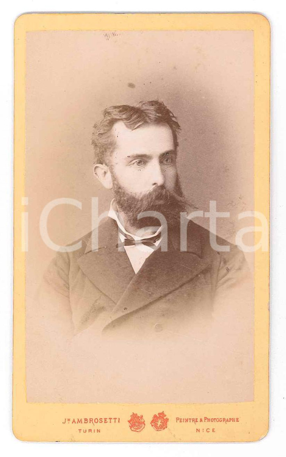 1870 ca TORINO Ritratto di Alfredo CAMUSSI - Foto Giuseppe AMBROSETTI CDV Fotografia d'epoca su cartoncino rigido.Dedica manoscritta al verso.FOTOGRAFO: Giuseppe Ambrosetti - Torino GOOD/buono  Formato: 6x10 cm originale e autentica 1