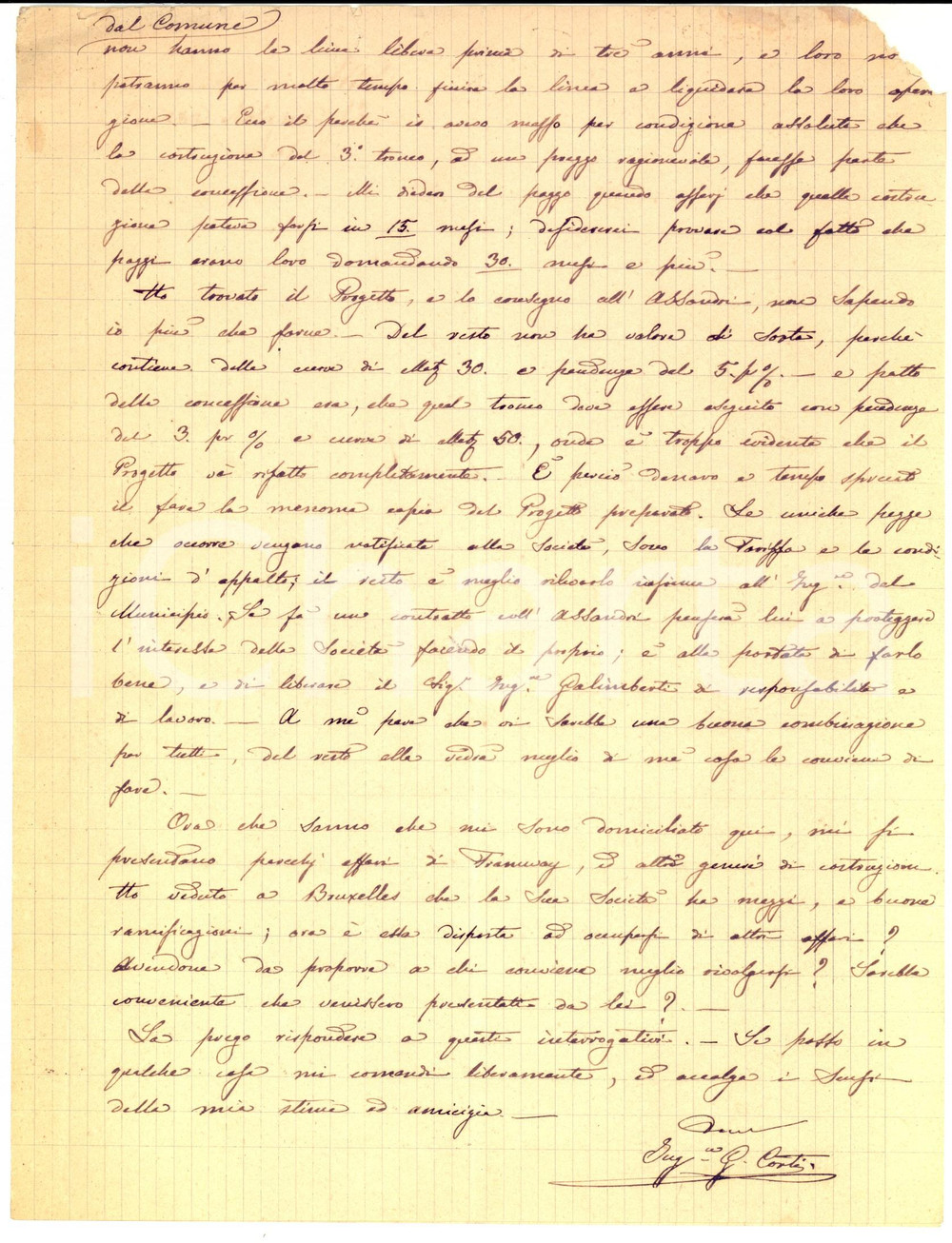 1889 ROMA Ing. Giovanni CORTI su lavori strada PIANO DELLA TORRE - Ponte GALLO