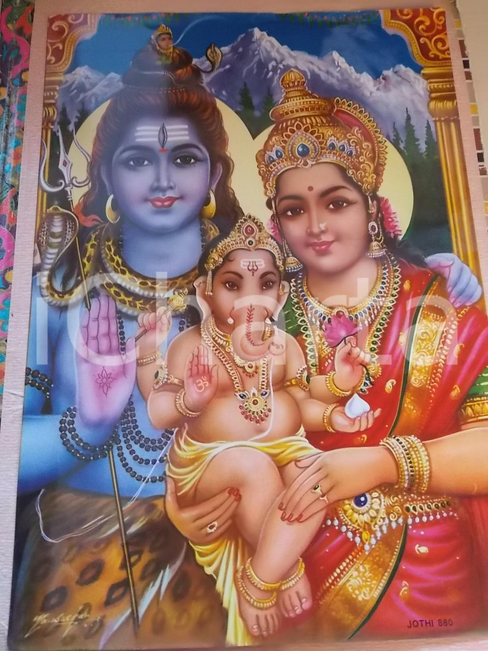 Stampa, bozzetto originale 1965 ca Stampa INDU  Scena con famiglia di divinitÃ  Ed. JOTHI nÂ°880 30x43 cm 1