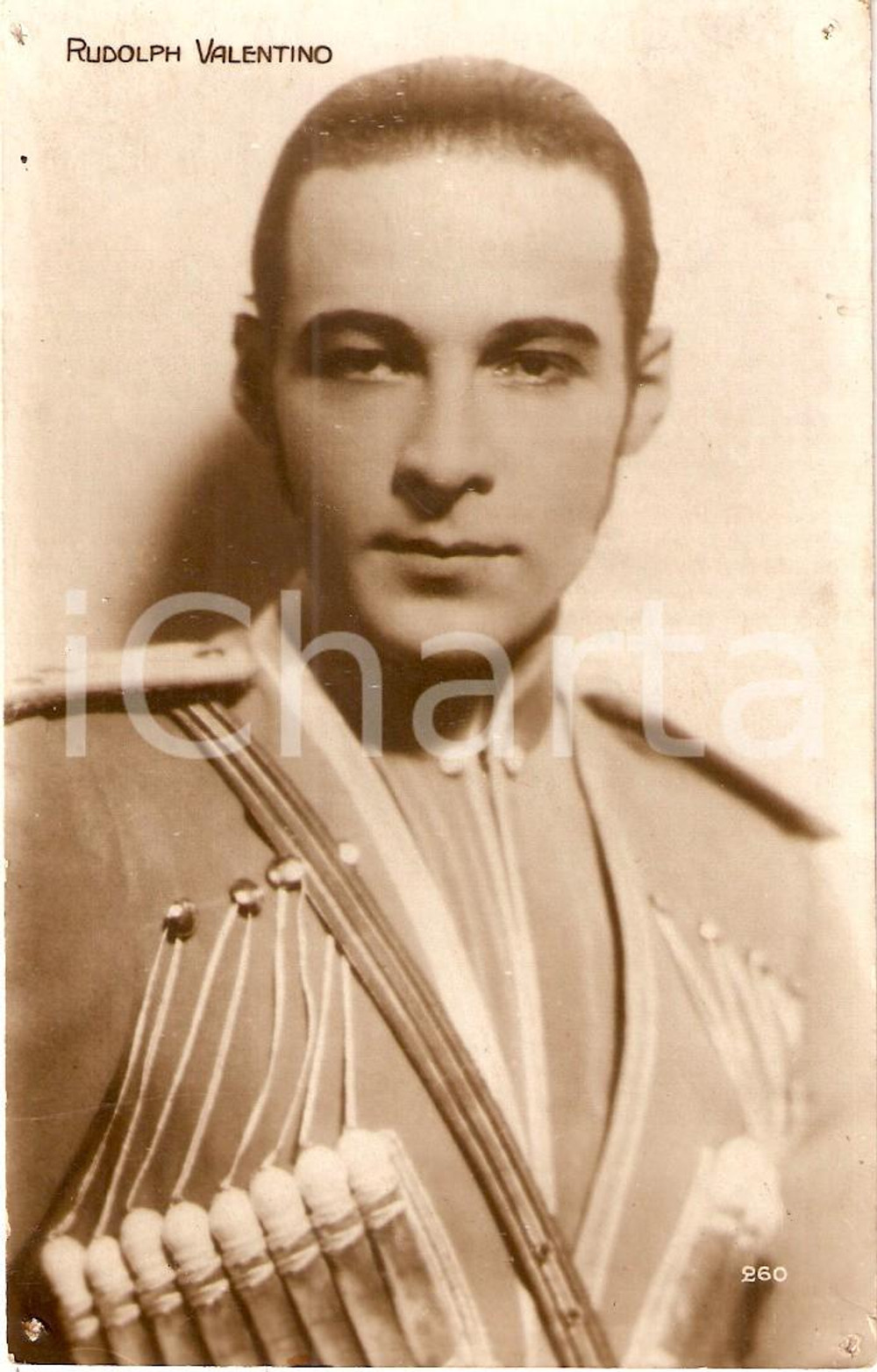 Cartolina originale da collezione 1920 ca CINEMA Rudolph VALENTINO Ritratto in divisa militare *Cartolina FP NV 1