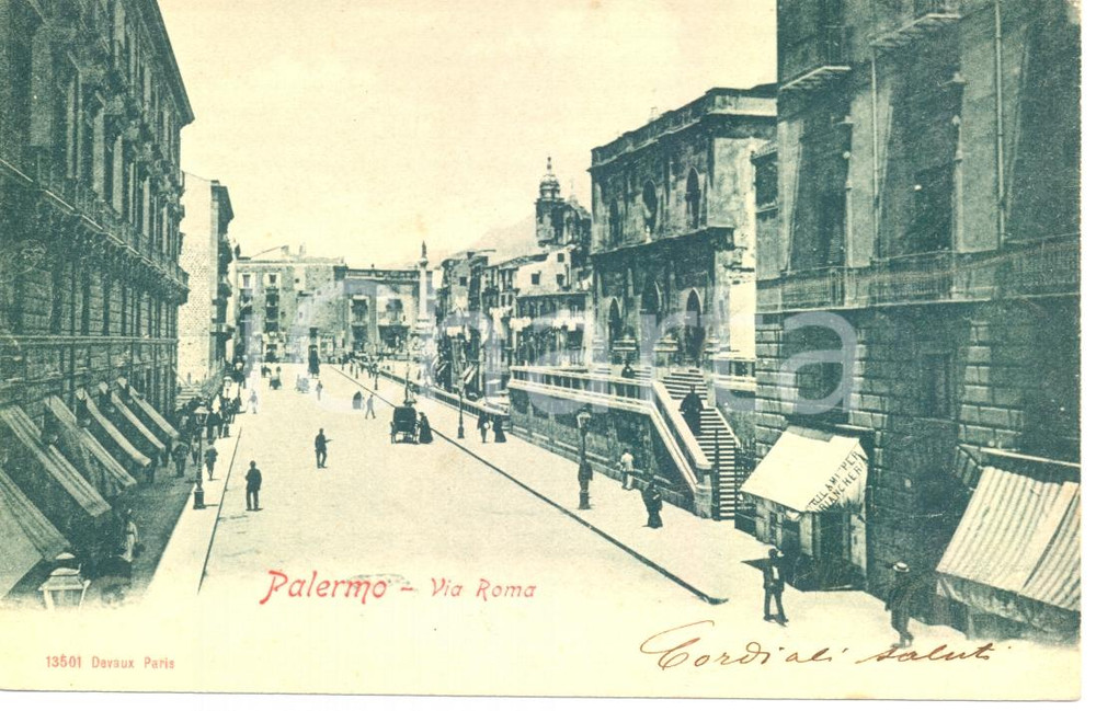Cartolina originale da collezione 1900 ca PALERMO Veduta di via ROMA Animata Cartolina FP NV 1