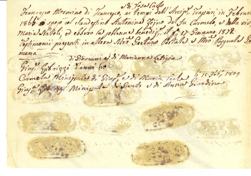 Documento originale, autentico 1809 NAPOLI Matrimonio clandestino MOMBRINO  ZIJNA 1