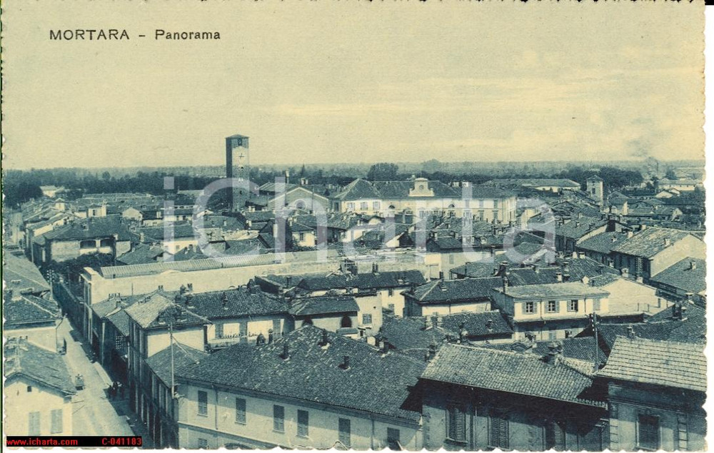 Cartolina originale da collezione 1930 ca MORTARA (PV) Panorama tetti FP NV 1