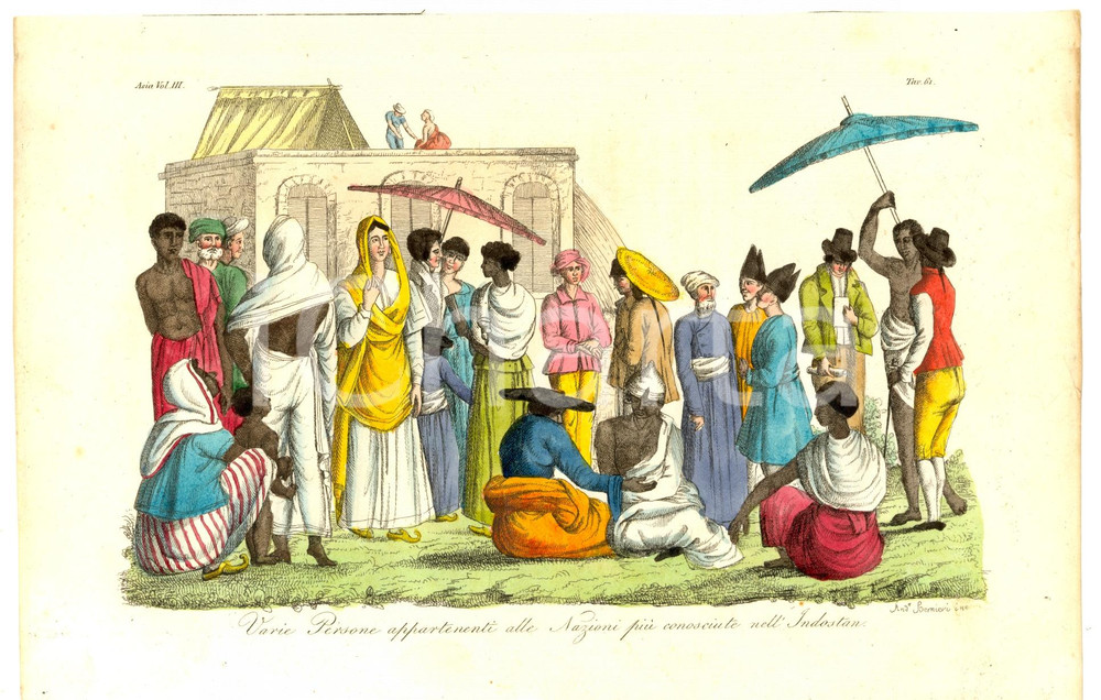 Stampa, bozzetto originale 1824 ASIA Persone delle nazioni piÃ¹ conosciute INDOSTAN 1