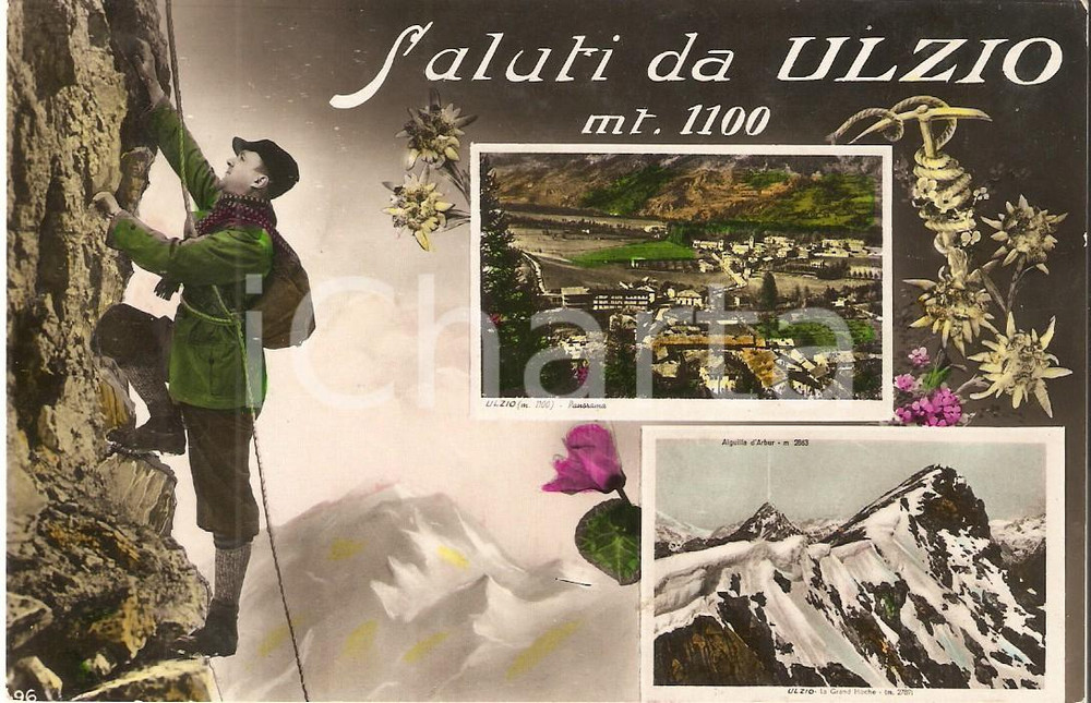 Cartolina originale da collezione 1935 ULZIO Vedutine con alpinista - colore 1
