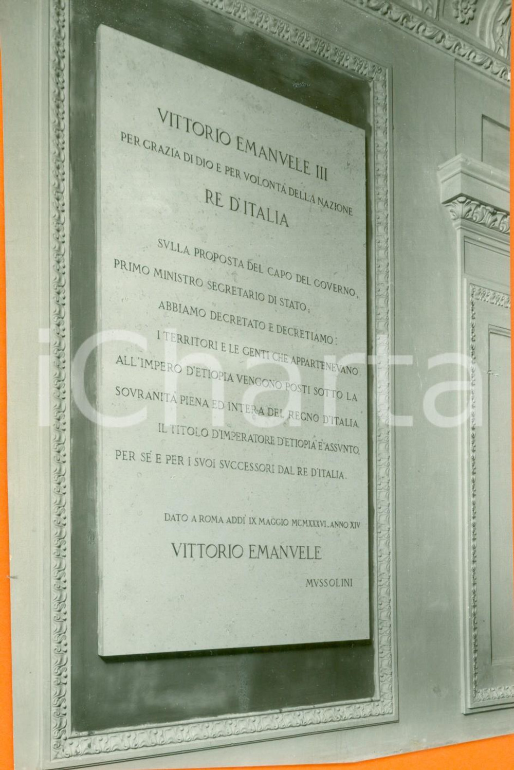 Fotografia d epoca originale 1936 ROMA SENATO Lapide per costituzione IMPERO D ETIOPIA Fotografia coeva 1