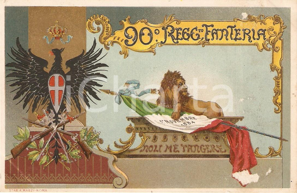 Cartolina originale da collezione 1900 circa 90Â° Reggimento Fanteria *Cartolina reggimentale ILLUSTRATA 1