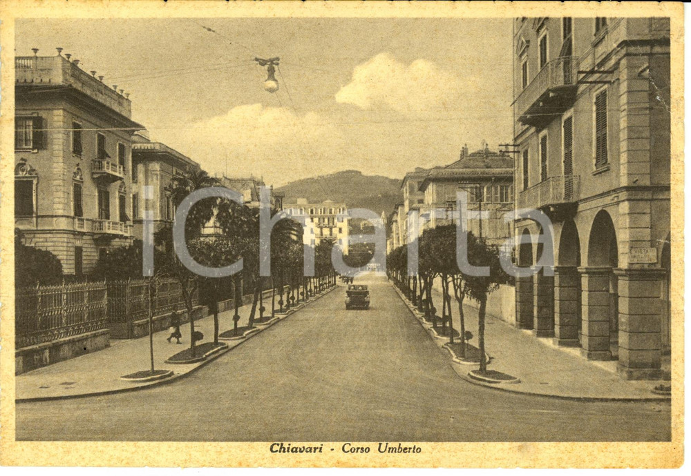 Cartolina originale da collezione 1940 ca CHIAVARI (GE) Veduta Corso UMBERTO - bollo propaganda VINCERE *FG VG 1