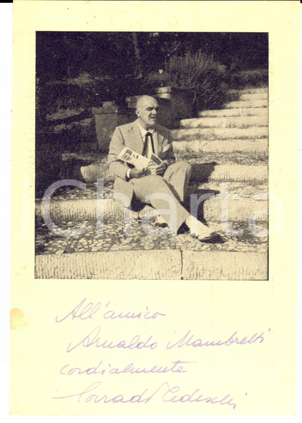 1960 ca Cartolina Corrado TEDESCHI editore con AUTOGRAFO ad Arnaldo MAMBRETTI