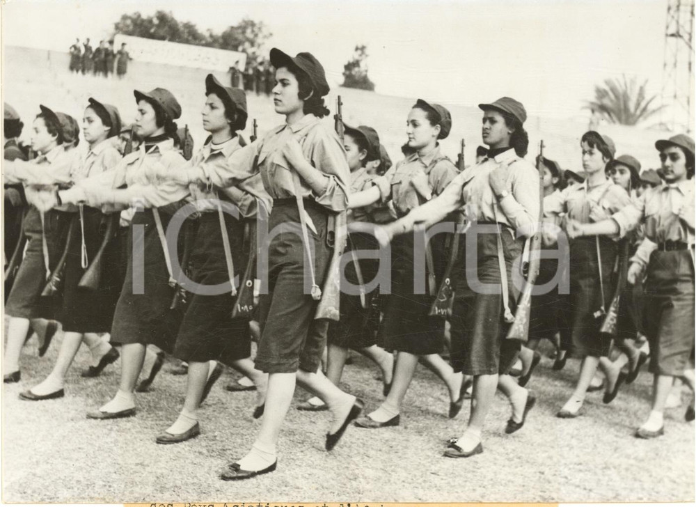 1959 CAIRO Afro-Asian Conference - Egyptian girl students on military parade