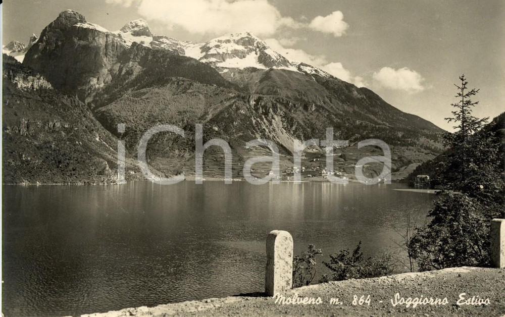Cartolina originale da collezione 1950 ca MOLVENO (TN) Veduta del lago e delle montagne *Cartolina postale FP VG 1