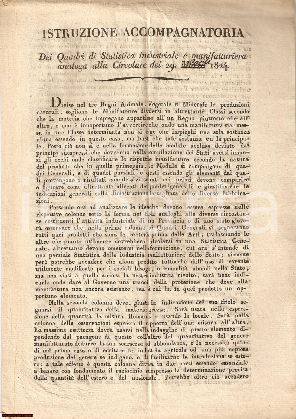 Documento originale, autentico 1824 Quadri di Statistica Industriale e Manifatturiera 1