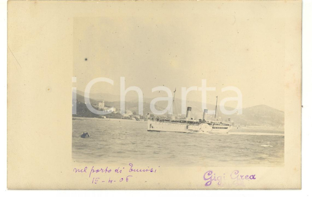 1906 TUNISI Piroscafo in arrivo al porto - Fotocartolina