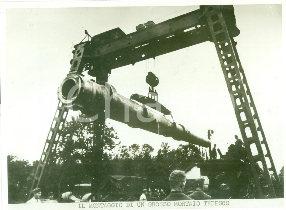 Fotografia d epoca originale 1942 GERMANIA WW2 Montaggio di un grosso mortaio tedesco Fotografia 1