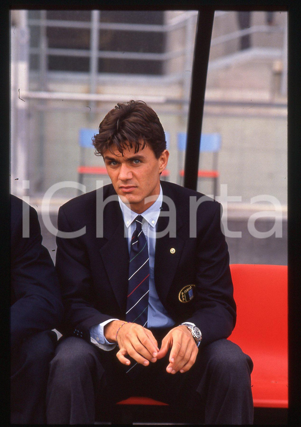 35mm vintage slide* 1990 ca ITALIA - CALCIO Paolo MALDINI in panchina - Ritratto