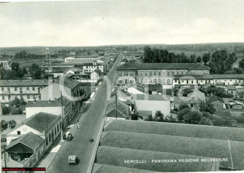 Cartolina originale da collezione 1950 VERCELLI Panorama aereo regione BELVEDERE FG VG 1