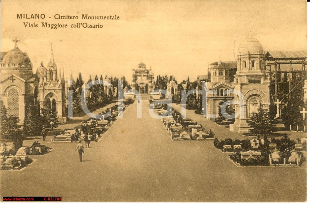 Cartolina originale da collezione 1914 MILANO Viale interno Cimitero Monumentale an. 1