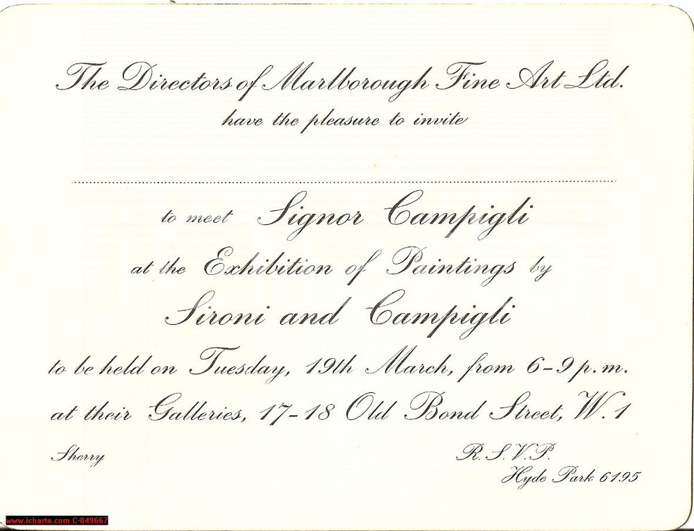 Oggetto da collezione cartaceo 1957 LONDRA Invito mostra Massimo CAMPIGLI Mario SIRONI 1