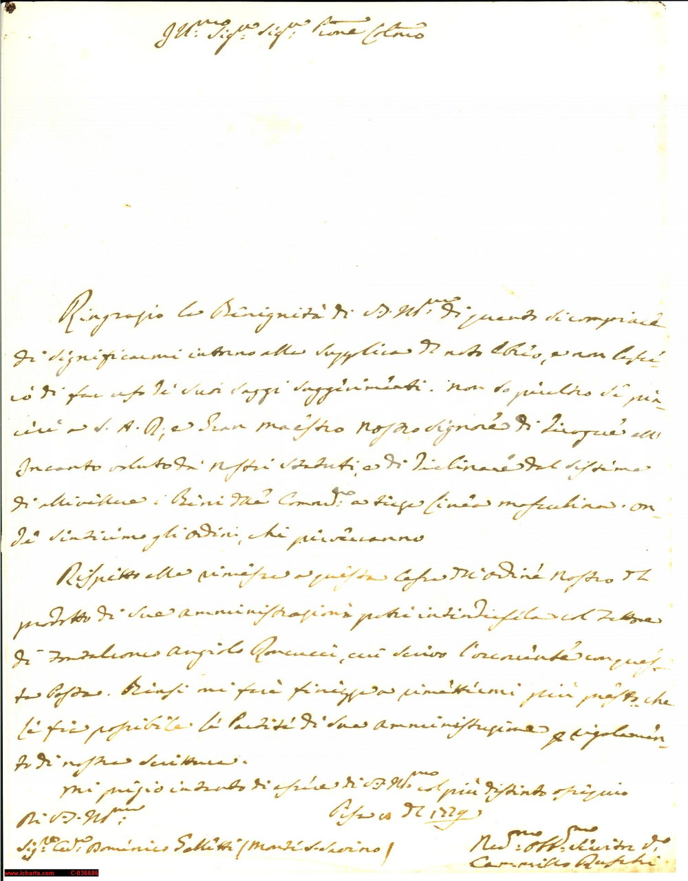 Manoscritto, lettera originale 1772 PISA Camillo RUSCHI sollecita invio rendiconti Lettera 1