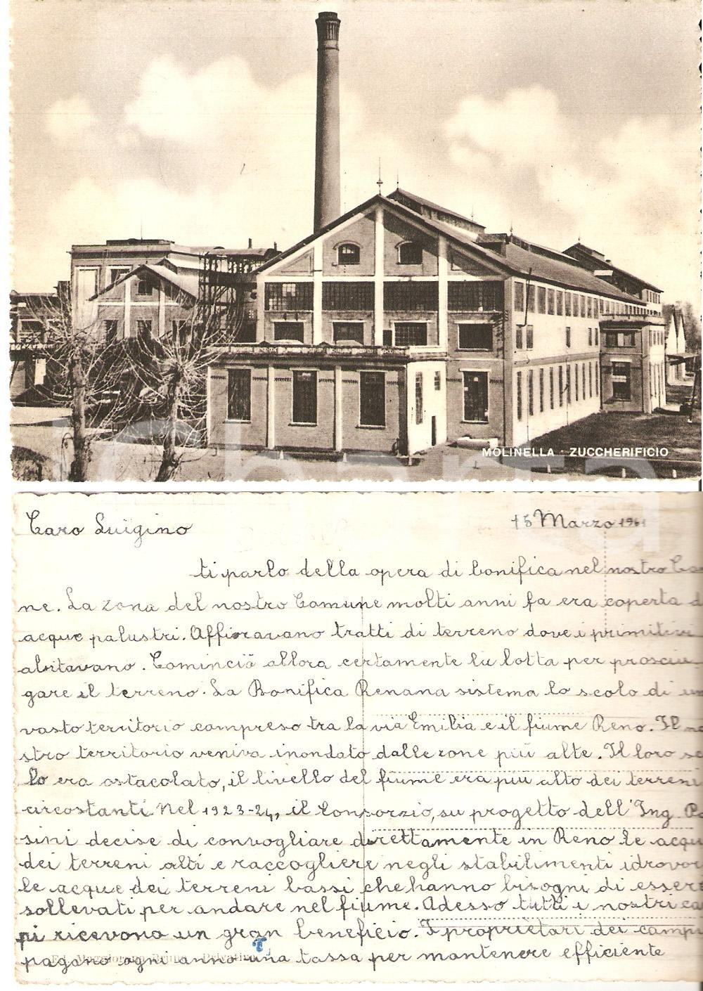 Cartolina originale da collezione 1961 MOLINELLA (BO) Zuccherificio *Cartolina bambino sulle bonifiche FG NV 1
