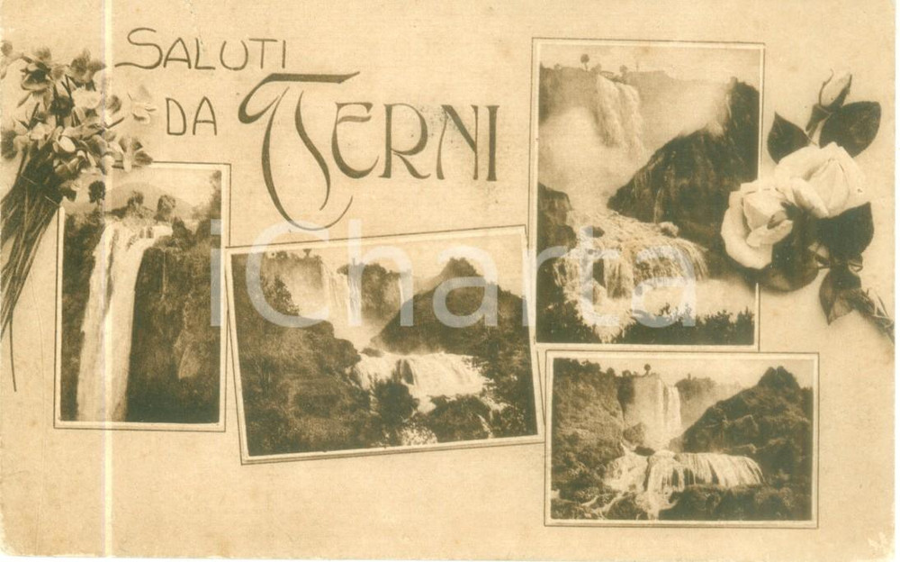 Cartolina originale da collezione 1917 TERNI Vedutine delle cascate Cartolina FP NV DANNEGGIATA 1