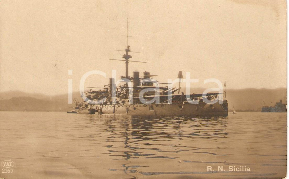 Cartolina originale da collezione 1910 ca MARINA MILITARE Regia nave SICILIA Corazzata da battaglia *Cartolina FP 1
