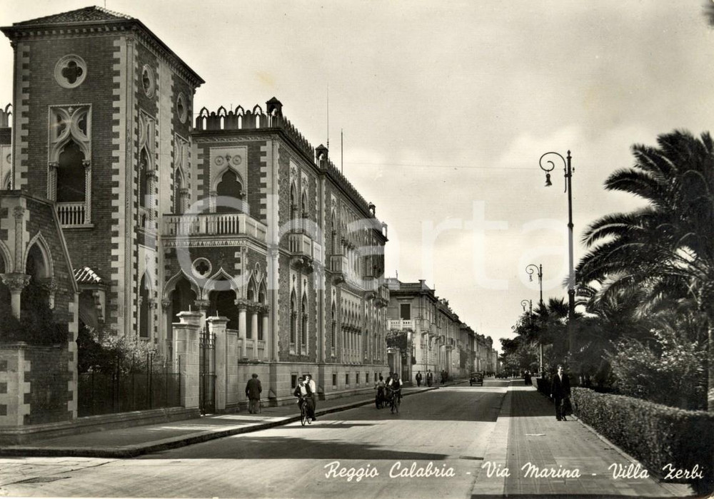 Cartolina originale da collezione 1954 REGGIO CALABRIA Veduta Villa ZERBI in Via MARINA Cartolina ANIMATA FG VG 1
