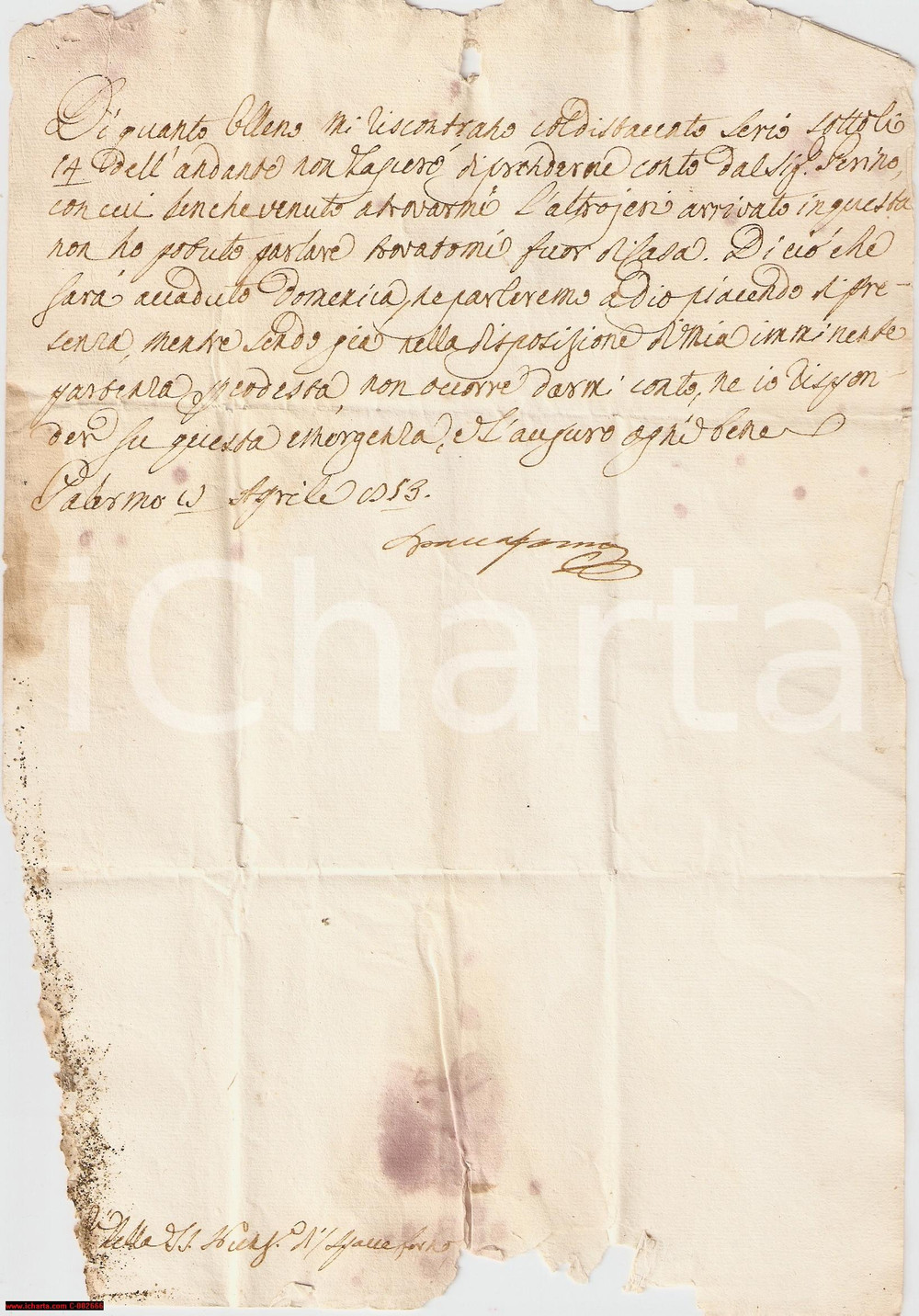 Documento originale, autentico 1853 ISPICA RG PERINO inviato da Procuratori Nunziatura  Mancato appuntamento 1