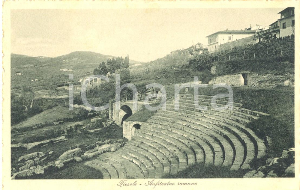 Cartolina originale da collezione 1930 ca FIESOLE (FI) Veduta dell'ANFITETARO ROMANO *Cartolina animata FP NV 1