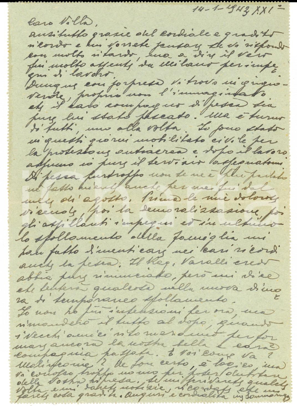 Manoscritto, lettera originale 1943 WW2 MILANO Ing. Carlo SOMMARUGA attivo nella protezione antiaerea AUTOGRAFO 1