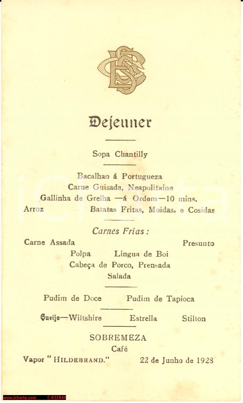 Oggetto da collezione cartaceo 1928 NAVE A VAPORE  HILDEBRAND Menu del pranzo  RARO 1