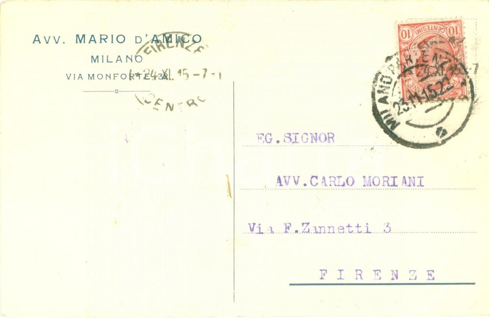 Documento originale, autentico 1915 Avvocato Mario D AMICO Cause DAUPHINE  PEREGO ancora rinviate Cartolina FP 1