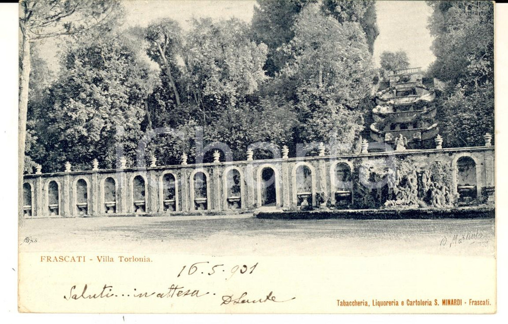 Cartolina originale da collezione 1901 FRASCATI (RM) Villa Torlonia *Cartolina Don Sante all'avv. Eugenio PRATO 1