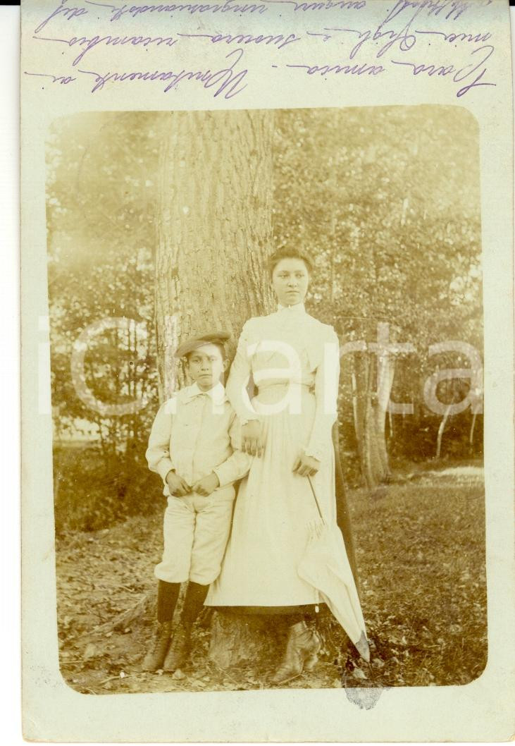 Fotografia d epoca originale 1908 VISCHE TO Coppia di bambini nel parco Fotografia FP NV 1
