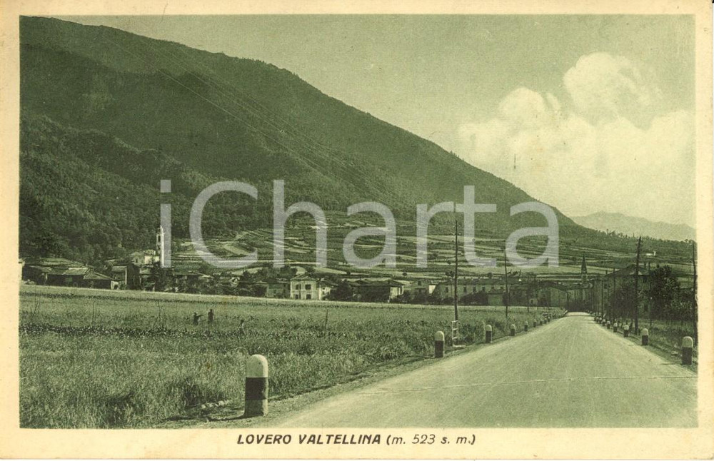 Cartolina originale da collezione 1948 LOVERO (SO) Veduta del paese dalla strada statale dello STELVIO *FP VG 1