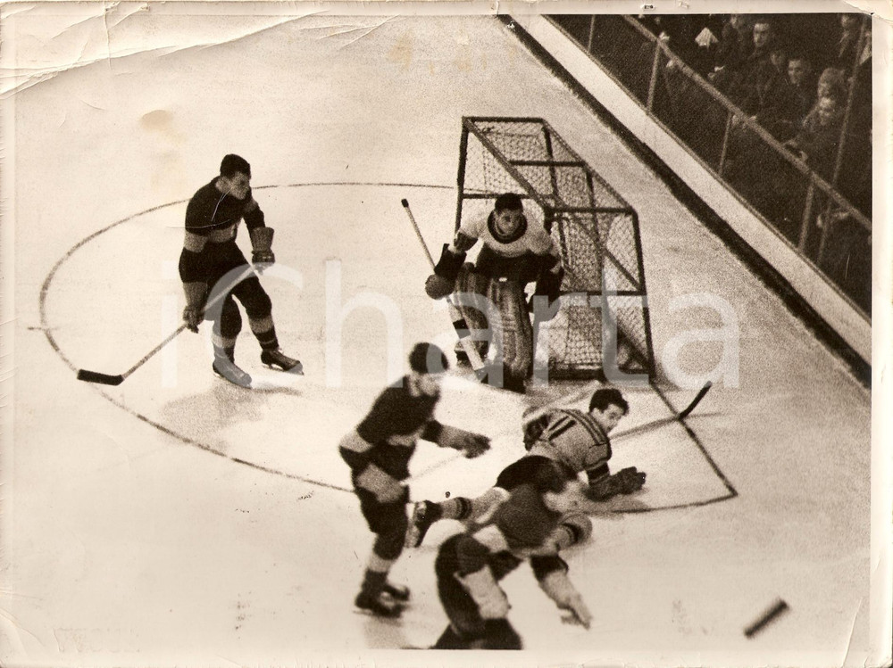 Fotografia d'epoca originale 1939 BERLINO Hockey ghiaccio CANADA batte BERLINO 5-1 1